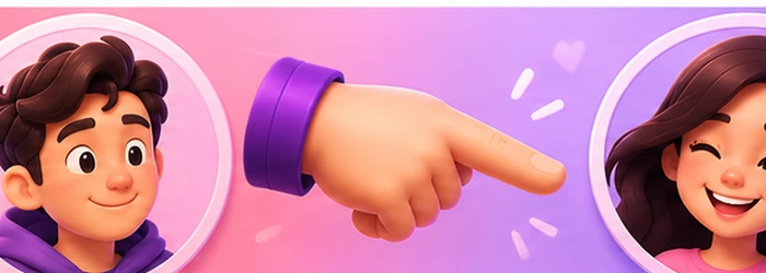 Cartoon couple with a hand pointing from one partner to the other