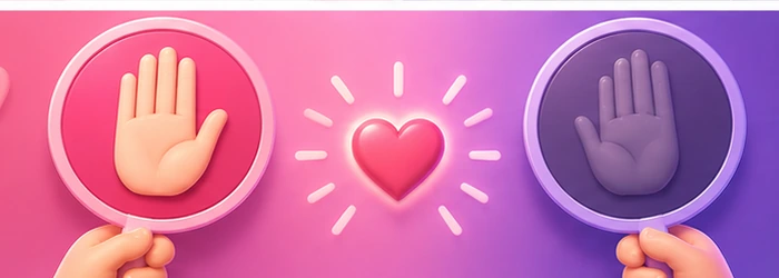 Two raised-hand paddles with a glowing heart between them