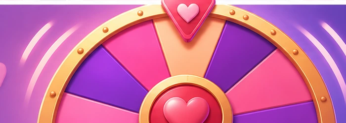 Pink and purple prize wheel decorated with hearts