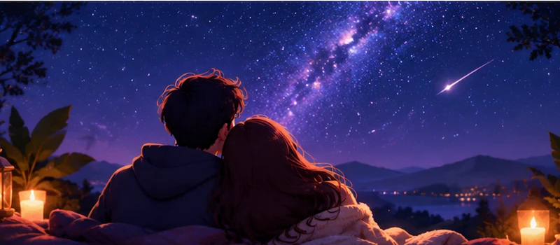 A couple watching the starry night sky together.